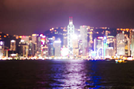 Hong Kong Skyline at Night - Blurred Photo bokehの写真素材