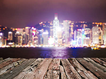 Hong Kong Skyline at Night - Blurred Photo bokehの写真素材