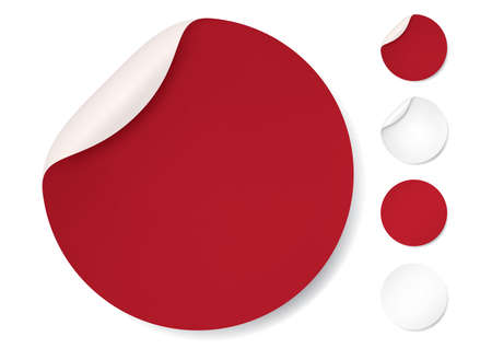 Red Round stickers. Circle labels with shadows, Vectorのイラスト素材