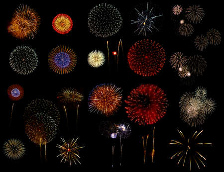 Firework set on black backgroundの写真素材
