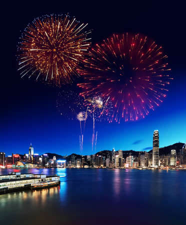 Fireworks Display in Hong Kongの写真素材