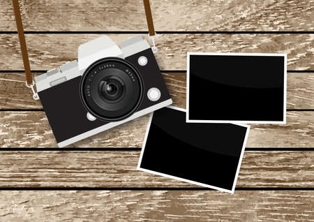 camera on wooden table