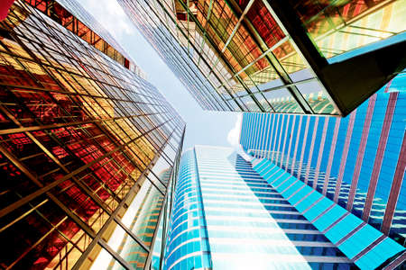 Glass commercial skyscrapers in perspective