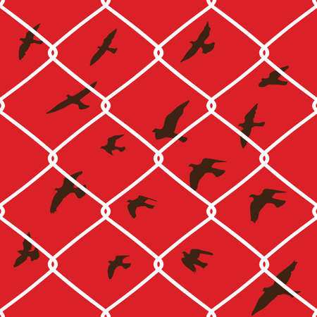 Birds flying over barbed wire fenceのイラスト素材