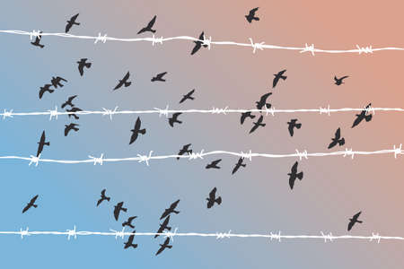 Silhouette of a flock of flying birdsのイラスト素材