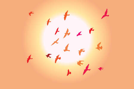 Silhouette of a flock of flying birdsのイラスト素材