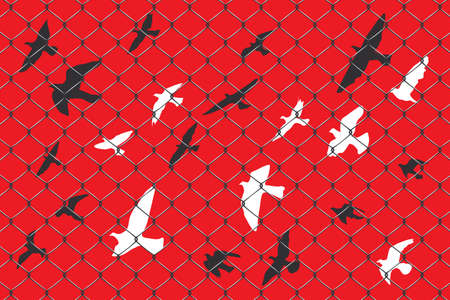 Birds flying over broken barbed wireのイラスト素材