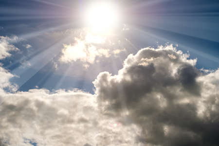 Shining sun at clear blue skyの写真素材