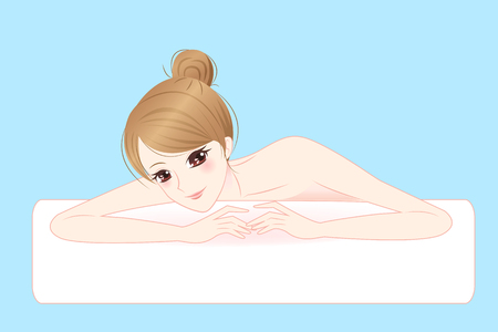 cartoon woman enjoy do spa and feel happilyのイラスト素材