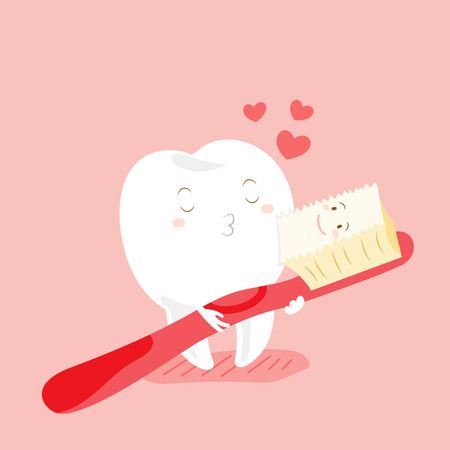 cute cartoon teeth and toothbrush with happy valentine dayのイラスト素材