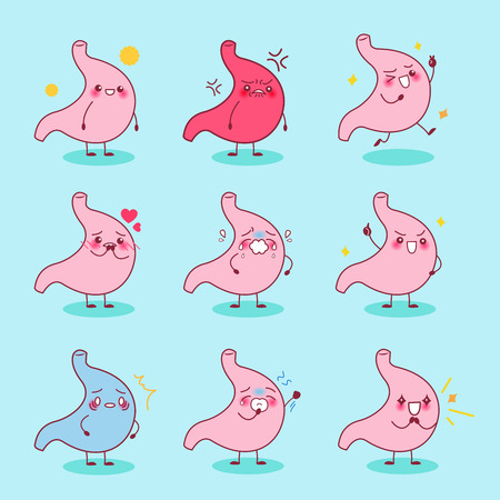cute cartoon stomach express all kinds of emotionsのイラスト素材
