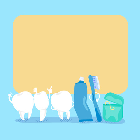 cute cartoon tooth and floss hold billboardのイラスト素材