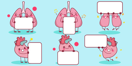 cute cartoon heart and lung hold billboardのイラスト素材
