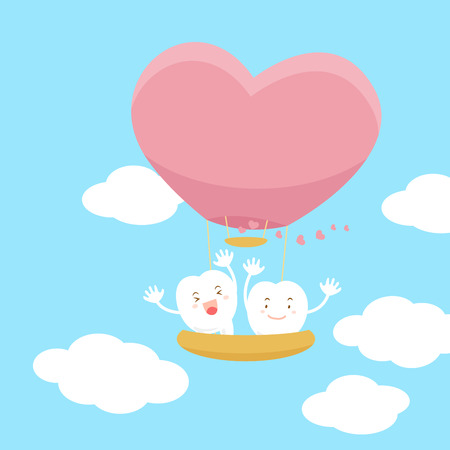 cute cartoon teeth with heart hot air balloonのイラスト素材
