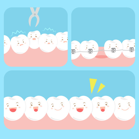 cute happy cartoon tooth with health dental careのイラスト素材