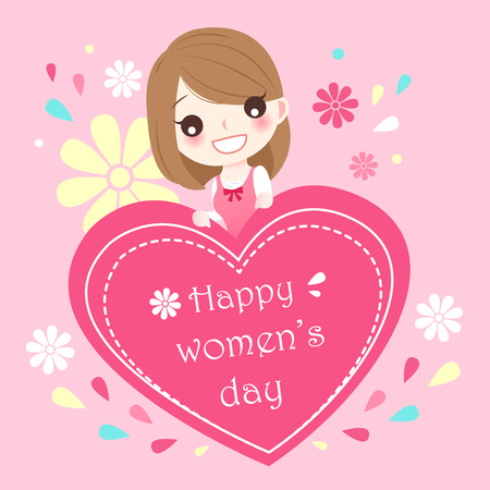 Cute cartoon girl with happy womens dayのイラスト素材