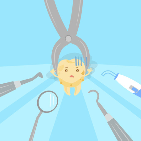 Cute cartoon tooth decay feel upset with toolsのイラスト素材