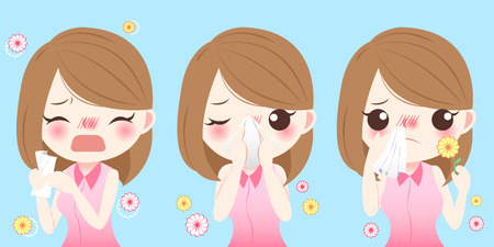 cute cartoon girl get hay fever and feel uncomfortableのイラスト素材