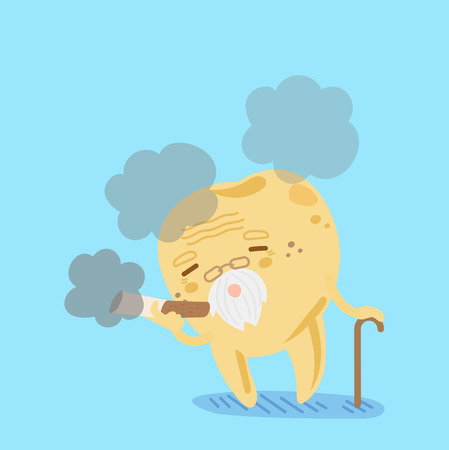 Cartoon old yellow tooth with smoke problemのイラスト素材