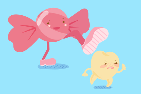 Cartoon tooth decay feel afraid with candyのイラスト素材