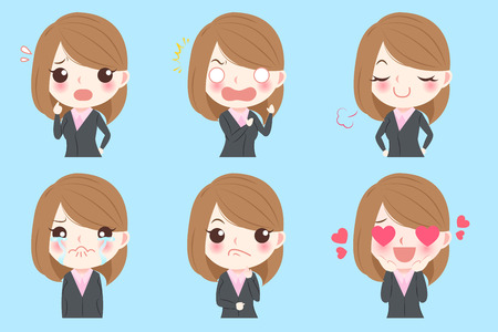 Cute cartoon business woman do different emotionsのイラスト素材