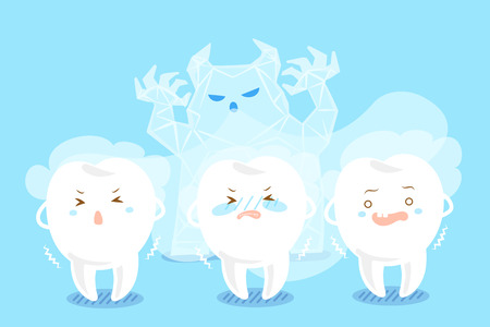 cute cartoon tooth feel afraid with sensitive problemのイラスト素材