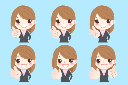 Cute cartoon business woman show one to sixのイラスト素材