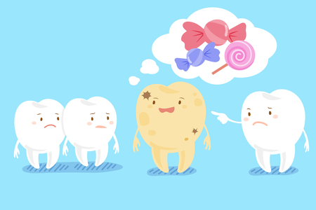 Cute cartoon health tooth with decay problemのイラスト素材