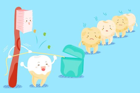 Cartoon tooth decay clean with health conceptのイラスト素材