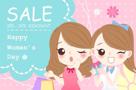 Cute cartoon girl with happy womens dayのイラスト素材