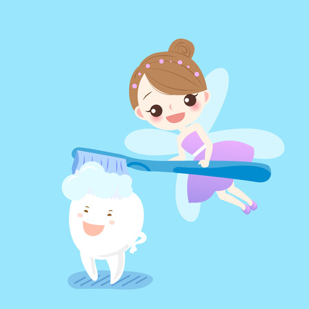 Cute cartoon teeth sleep with  tooth fairy.のイラスト素材
