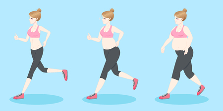 Cartoon slim and fat woman with health concept.のイラスト素材