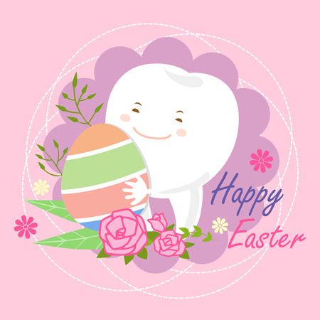 Cute white cartoon tooth with happy Easter.のイラスト素材