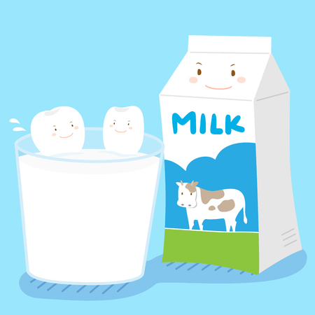 Cartoon tooth and milk with health concept.のイラスト素材