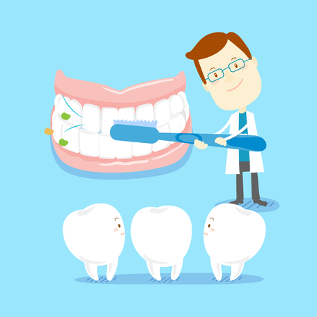 Cartoon dentist teach you how to brush teeth.のイラスト素材