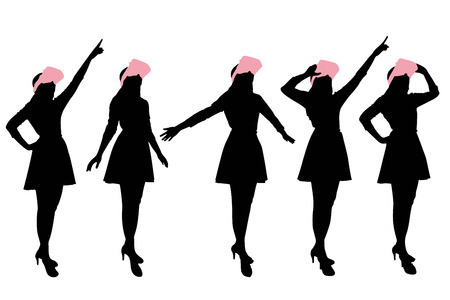 Silhouette of woman wear vr and show somethingのイラスト素材