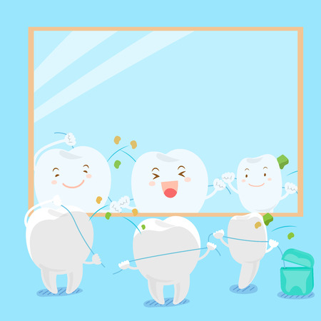 Cute cartoon tooth clean body with mirrorのイラスト素材