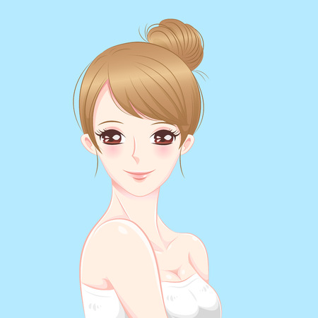 cartoon beauty skin care woman smile on blue backgroundのイラスト素材