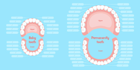 cartoon mouth and tooth on blue backgroundのイラスト素材