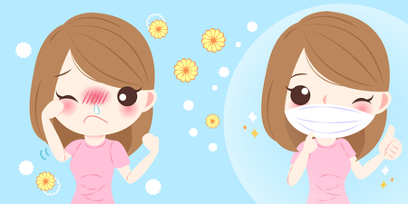 Cute cartoon girl get hay fever and feel uncomfortable.のイラスト素材