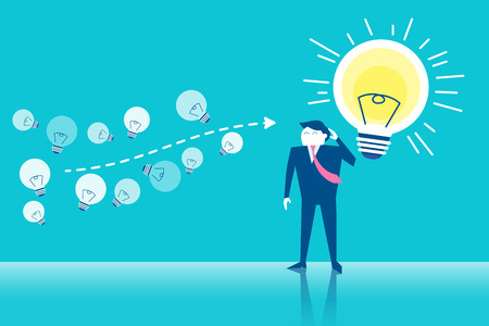 Cute cartoon business man with bright on blue backgroundのイラスト素材
