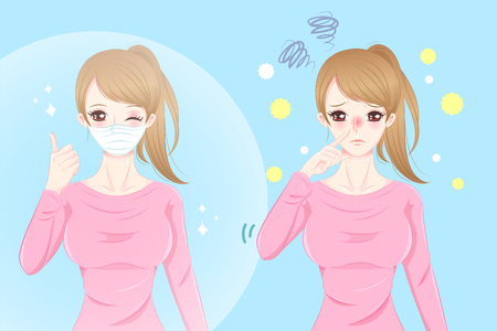 Cute cartoon girl get hay fever and feel uncomfortableのイラスト素材