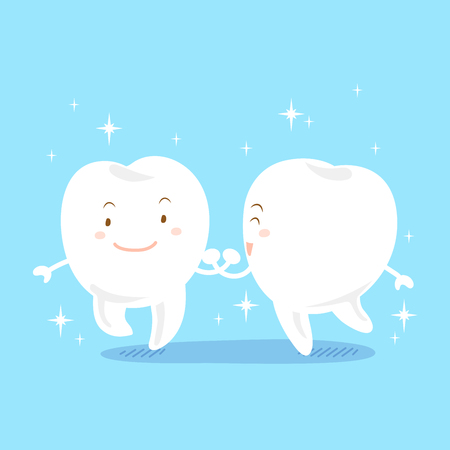 Cute cartoon white teeth smiling on blue backgroundのイラスト素材