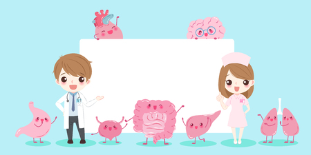 Cute cartoon doctors with organ and billboardのイラスト素材