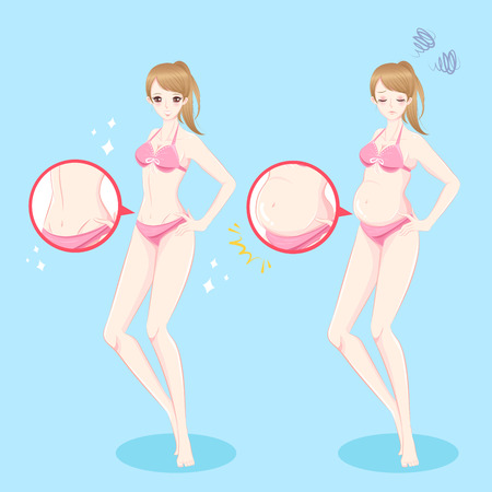 Beauty woman with liposuction concept on the blue backgroundのイラスト素材