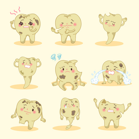 cartoon tooth decay feel unhappy and painのイラスト素材