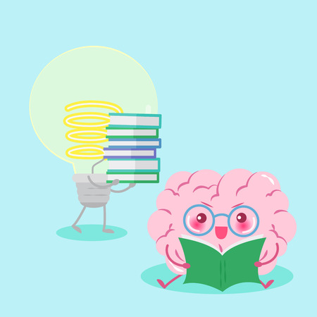 cute cartoon brain with smart concept on the green backgroundのイラスト素材
