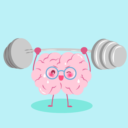 cute cartoon brain with dumbbell on the green backgroundのイラスト素材