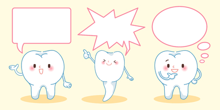 cute cartoon white tooth with speech bubbleのイラスト素材