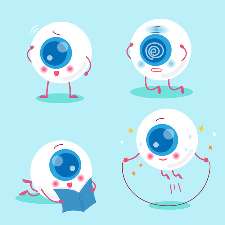 cute cartoon eyeball on the blue backgroundのイラスト素材